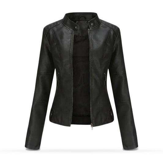 Leather Jacket for Women, Fitted Zip Jacket with Stand Collar 1