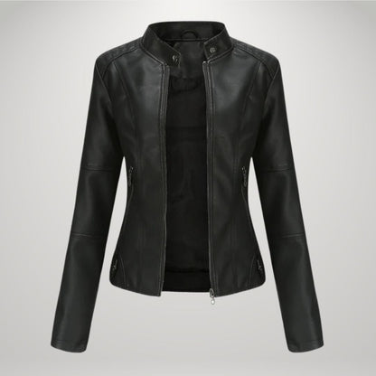 Leather Jacket for Women, Fitted Zip Jacket with Stand Collar 3