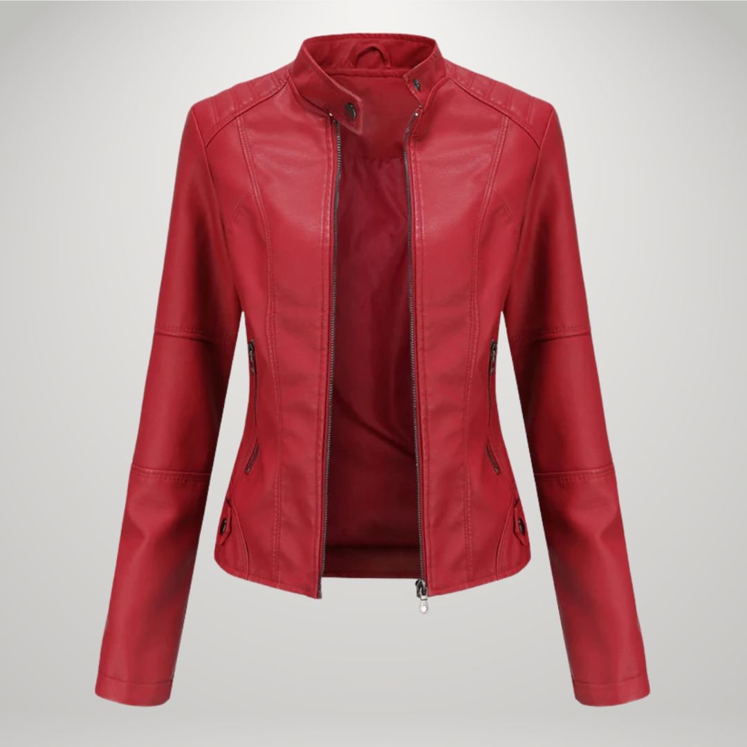 Leather Jacket for Women, Fitted Zip Jacket with Stand Collar 6