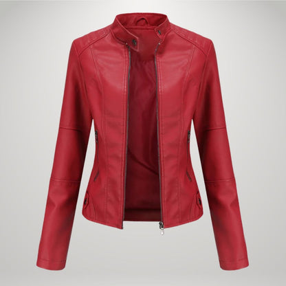 Leather Jacket for Women, Fitted Zip Jacket with Stand Collar 6
