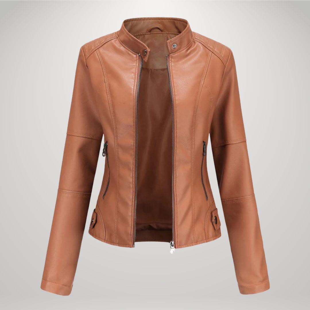 Leather Jacket for Women, Fitted Zip Jacket with Stand Collar 7