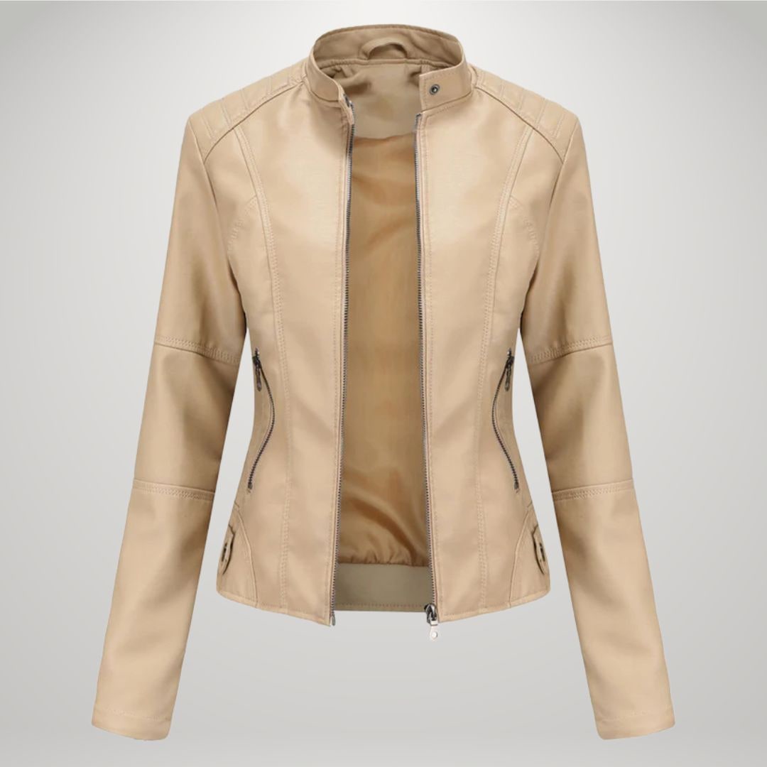 Leather Jacket for Women, Fitted Zip Jacket with Stand Collar 8