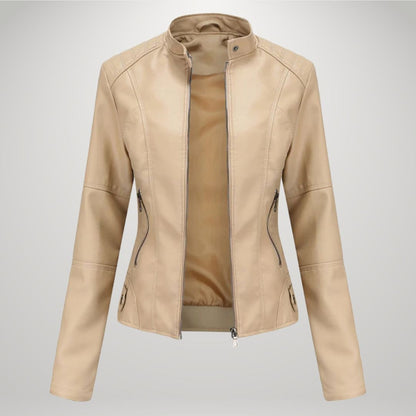 Leather Jacket for Women, Fitted Zip Jacket with Stand Collar 8