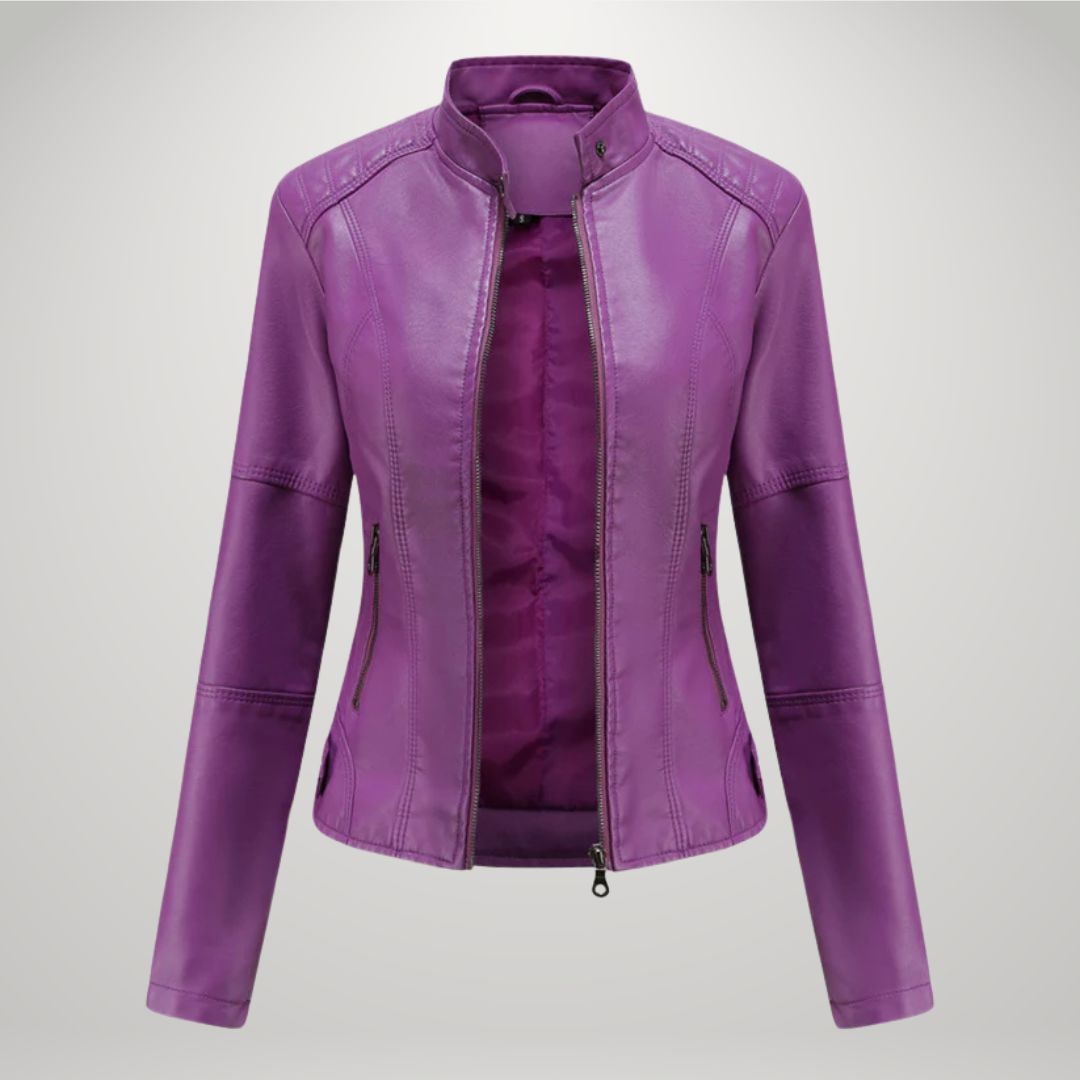 Leather Jacket for Women, Fitted Zip Jacket with Stand Collar 10