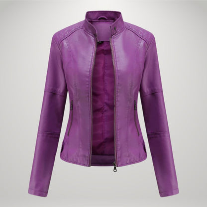 Leather Jacket for Women, Fitted Zip Jacket with Stand Collar 10
