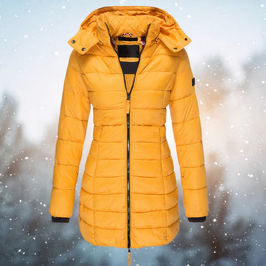 Puffer Jacket Fitted, Long Quilted Winter Jacket with Hood 2
