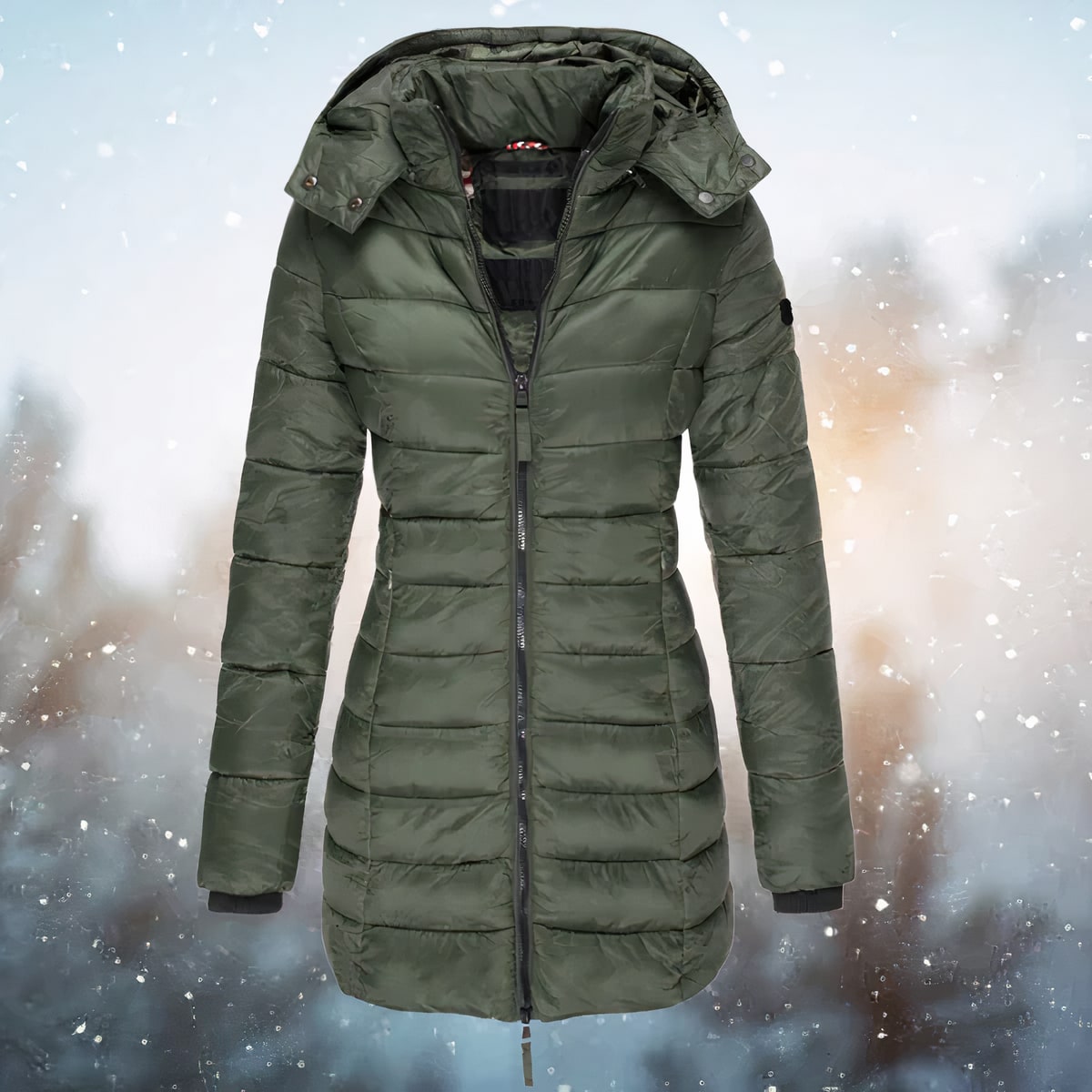 Puffer Jacket Fitted, Long Quilted Winter Jacket with Hood 3
