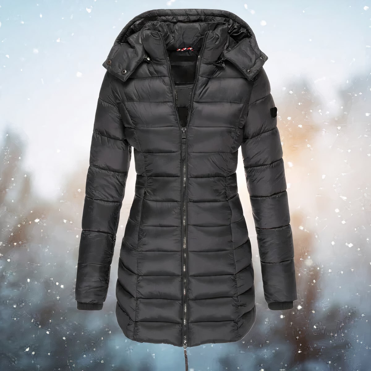 Puffer Jacket Fitted, Long Quilted Winter Jacket with Hood 4