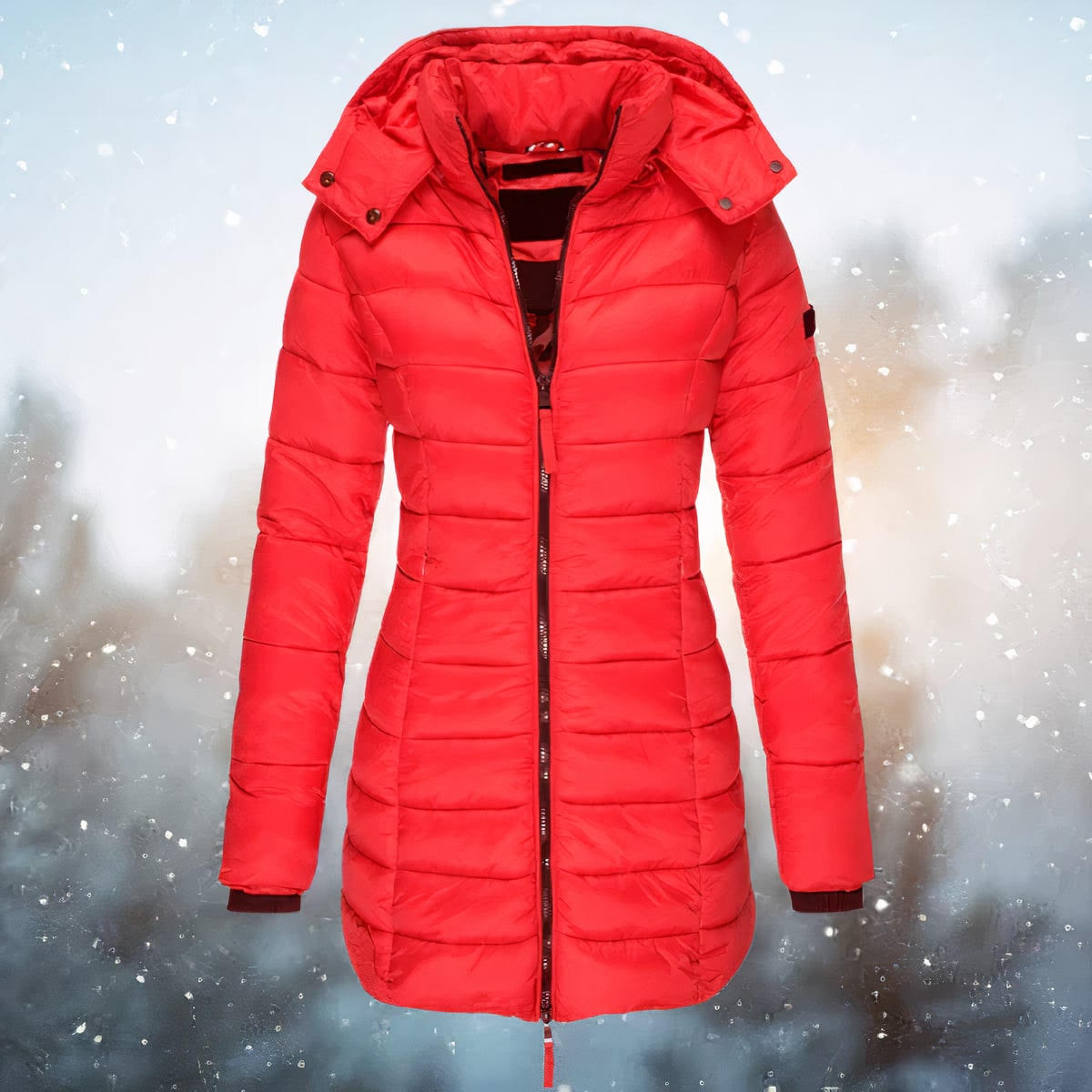 Puffer Jacket Fitted, Long Quilted Winter Jacket with Hood 5