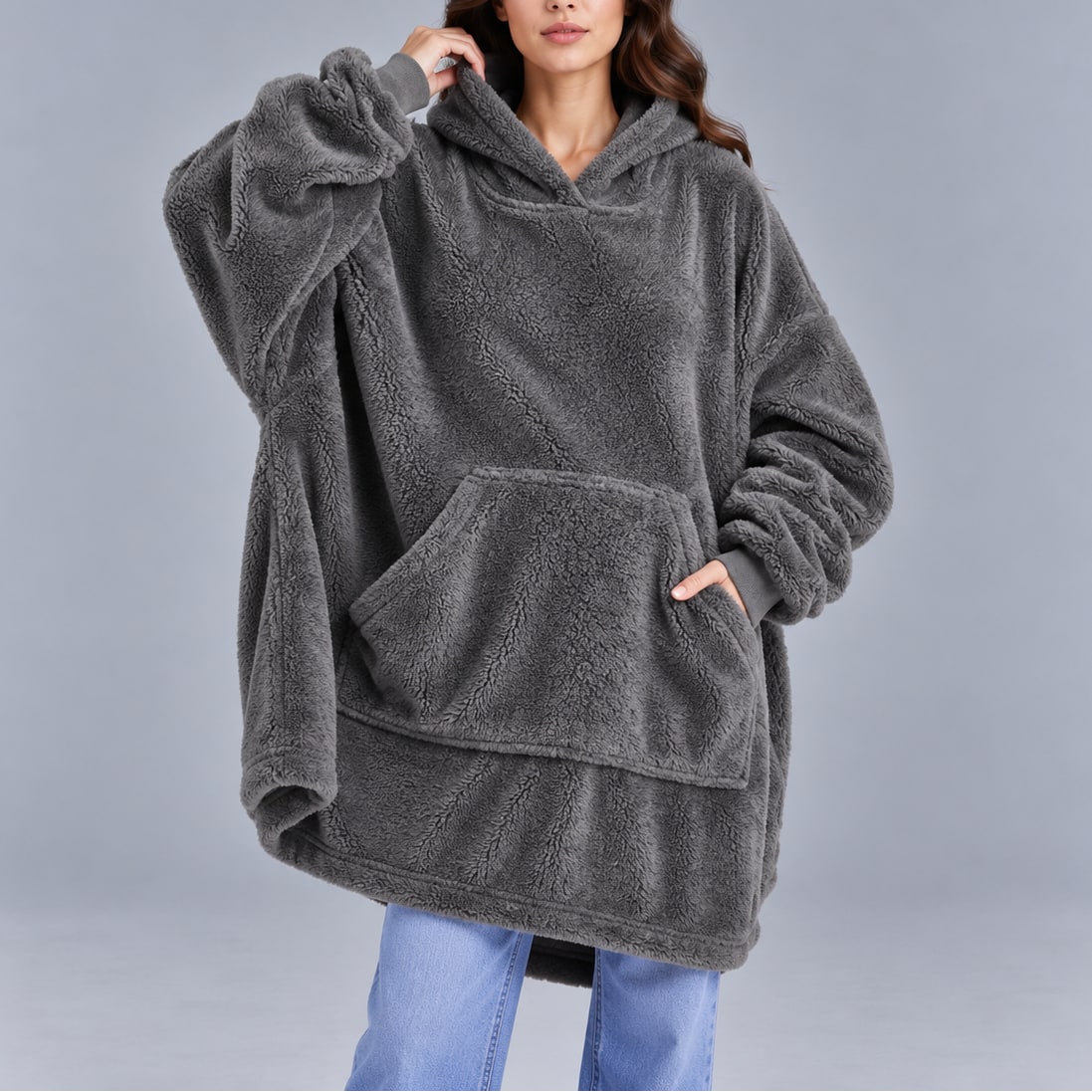 Fleece Hoodie Oversized Sherpa Blanket with Pocket 2