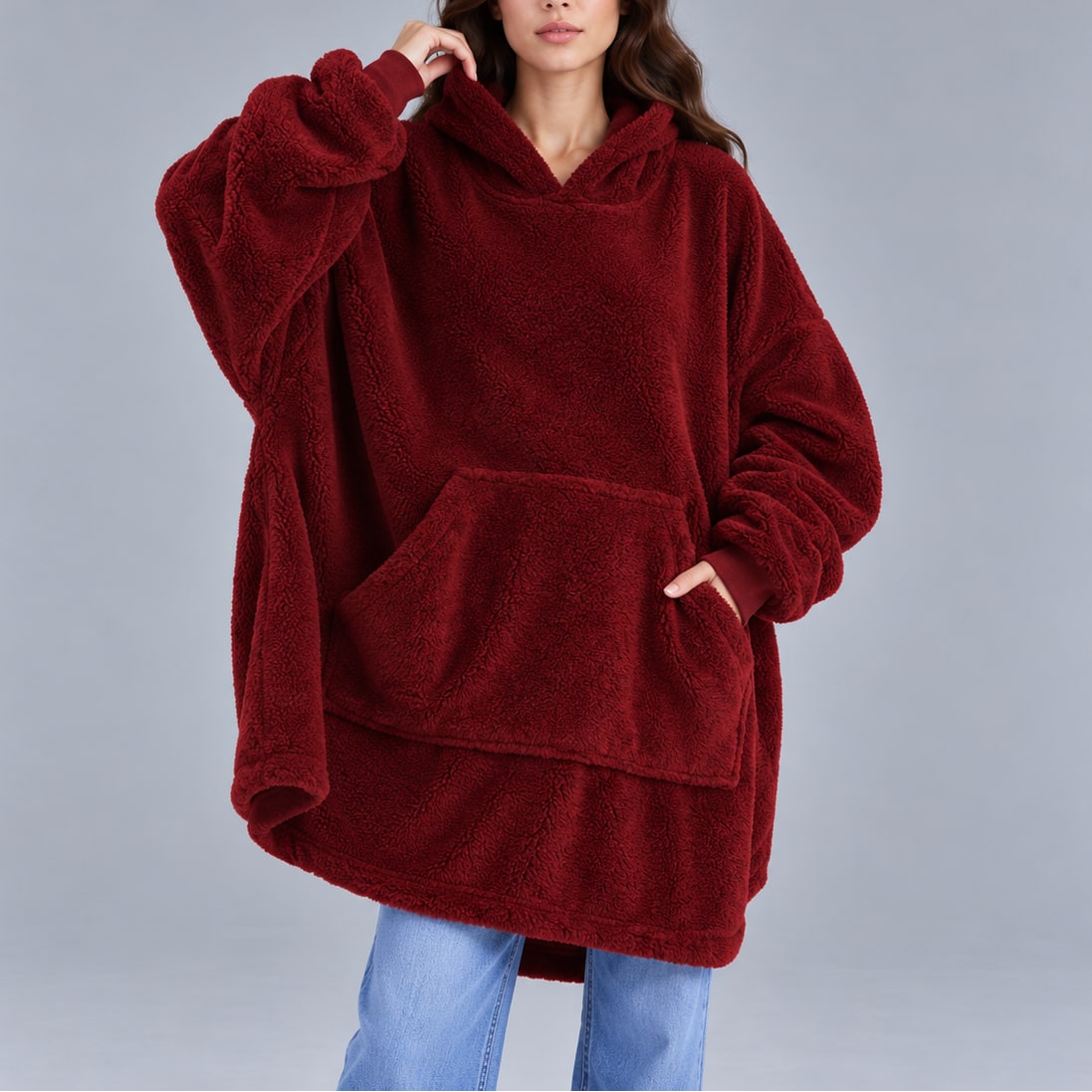 Fleece Hoodie Oversized Sherpa Blanket with Pocket 6