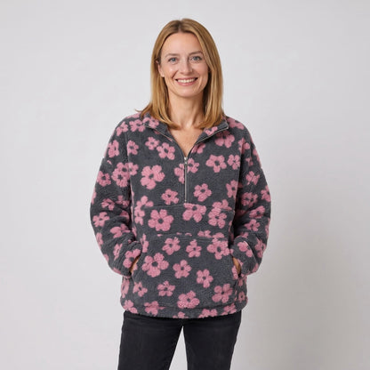 Fleece Jacket Cozy Floral Half Zip Oversized Teddy Fleece 1