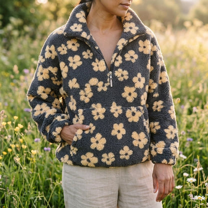 Fleece Jacket Cozy Floral Half Zip Oversized Teddy Fleece 2