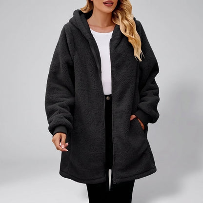 Fleece Jacket Hooded Fluffy Zip Jacket with Ribbed Cuffs 2