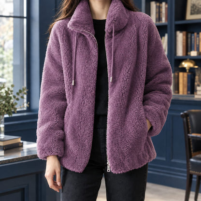 Cameo purple plush coral fleece zip jacket
