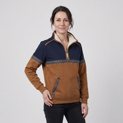 Fleece Jumper for Women, Half Zip Aztec Pullover with Sherpa 1