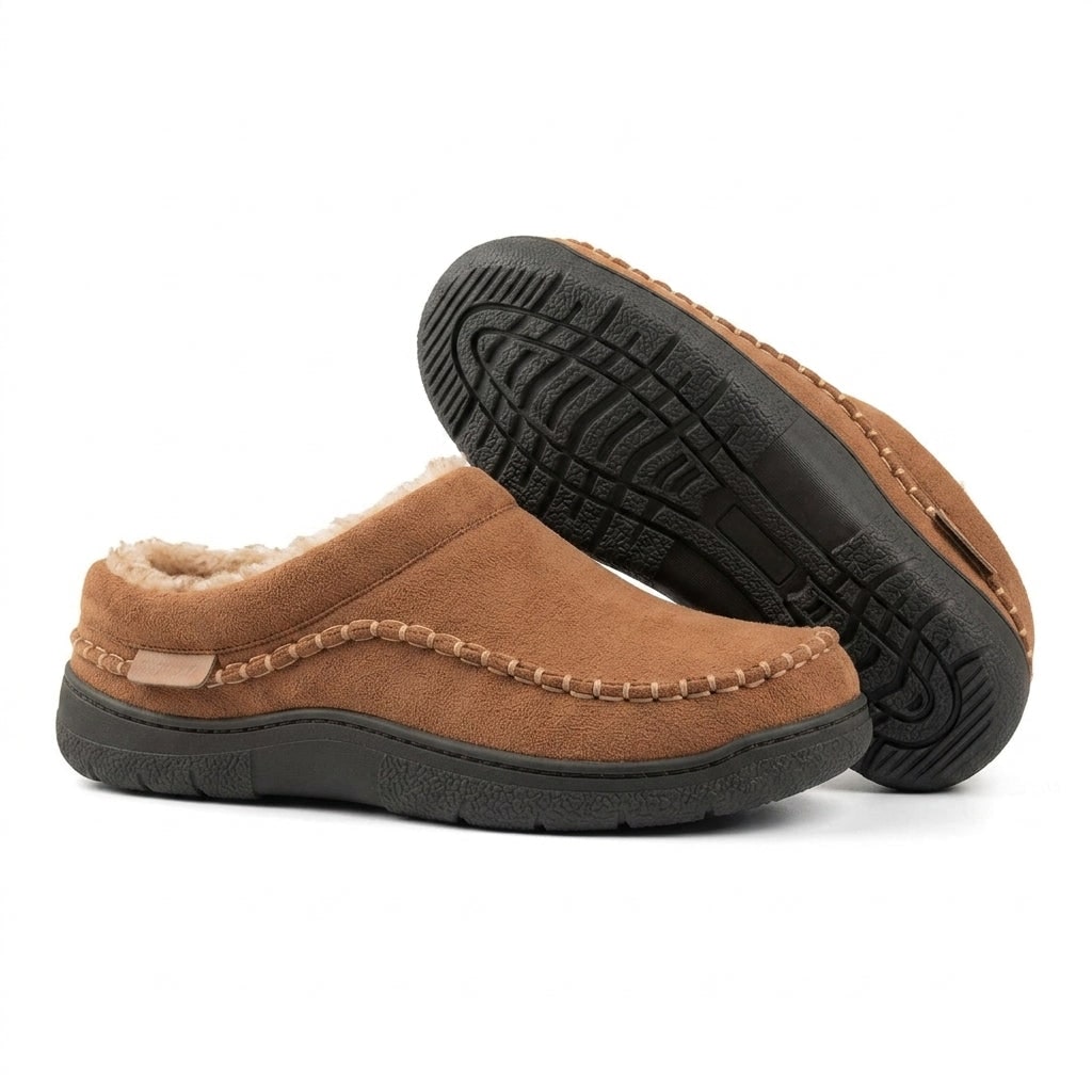 Brown slippers showing the non slip sole