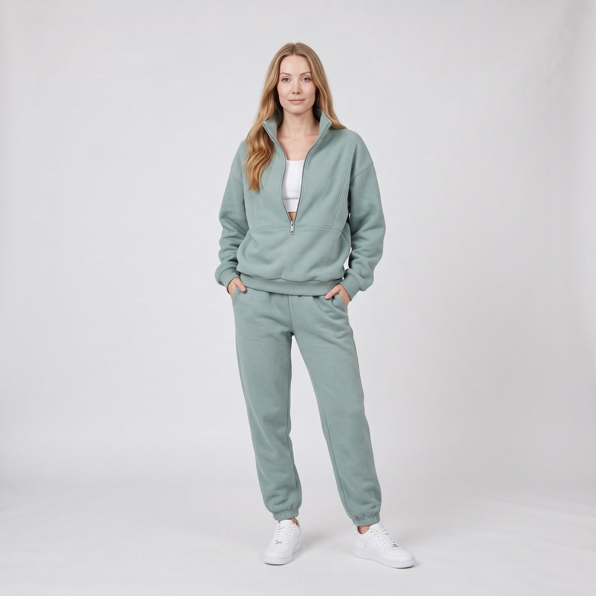 Fleece Tracksuit for Women, Half Zip Sweatshirt and Joggers 1