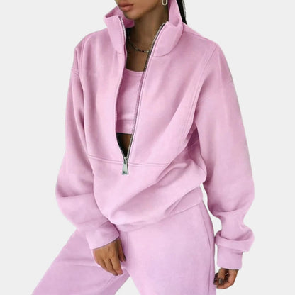 Fleece Tracksuit for Women, Half Zip Sweatshirt and Joggers 2