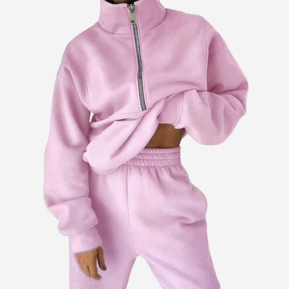 Fleece Tracksuit for Women, Half Zip Sweatshirt and Joggers 10