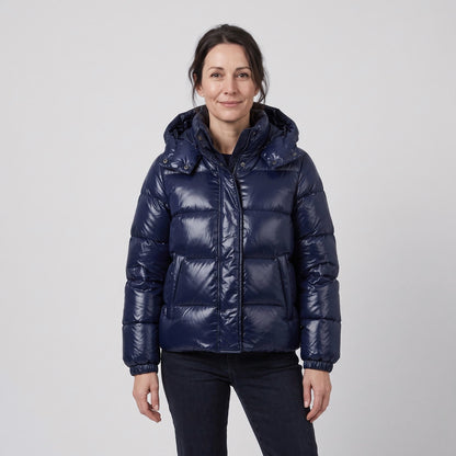Puffer Jacket with Hood, Glossy Quilted Winter Jacket 1