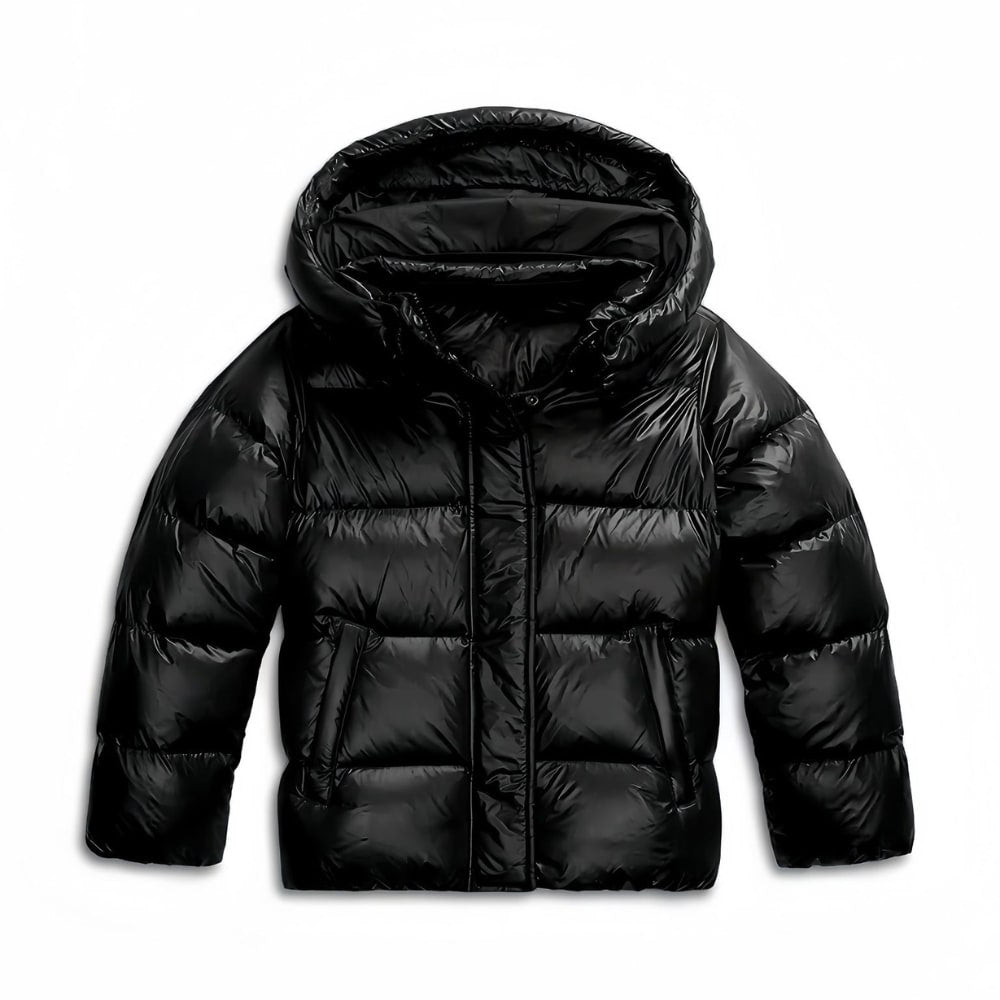 Puffer Jacket with Hood, Glossy Quilted Winter Jacket 2