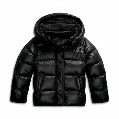 Puffer Jacket with Hood, Glossy Quilted Winter Jacket 2