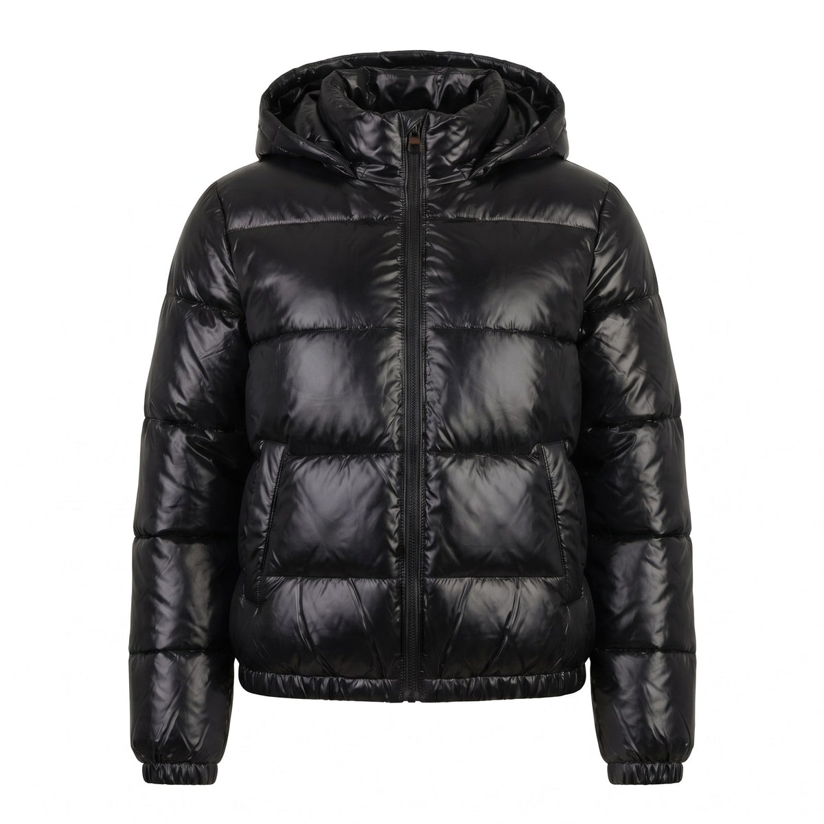 Women's Glossy Quilted Winter Coat with Hood, Puffer 1
