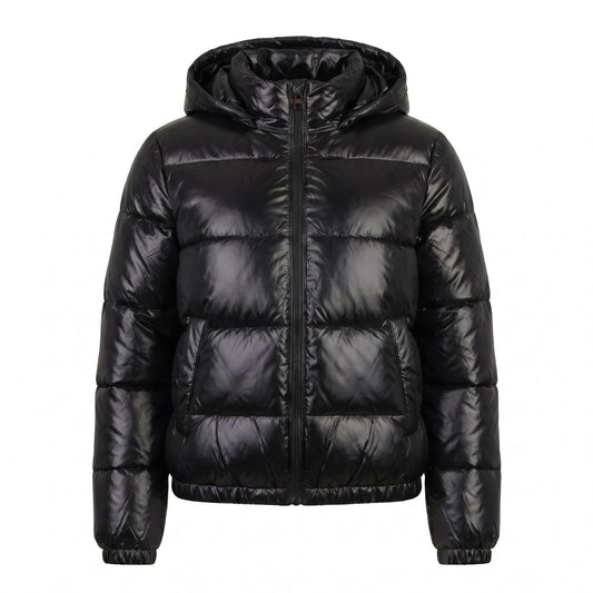 Women's Glossy Quilted Winter Coat with Hood, Puffer 1