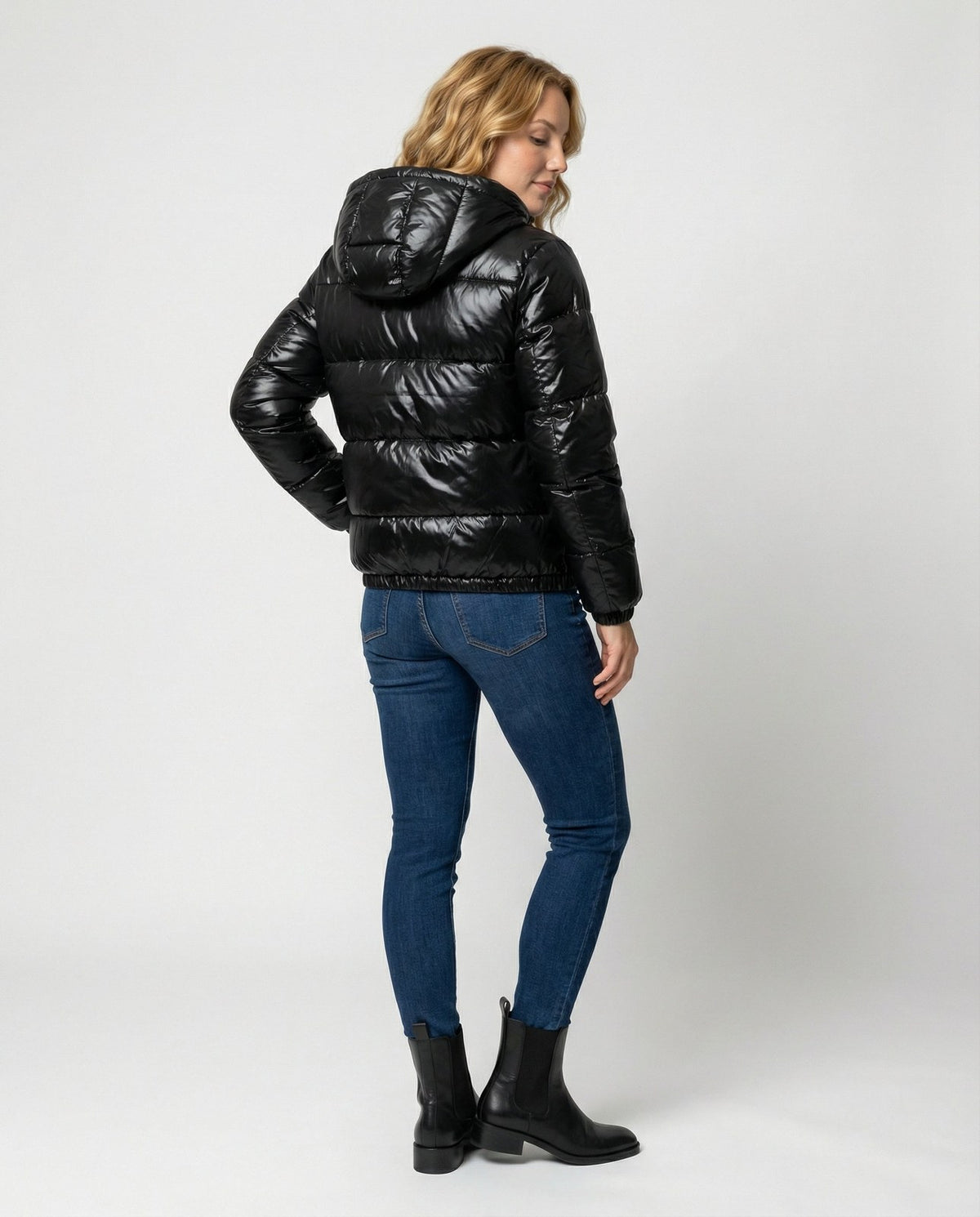 Women's Glossy Quilted Winter Coat with Hood, Puffer 4