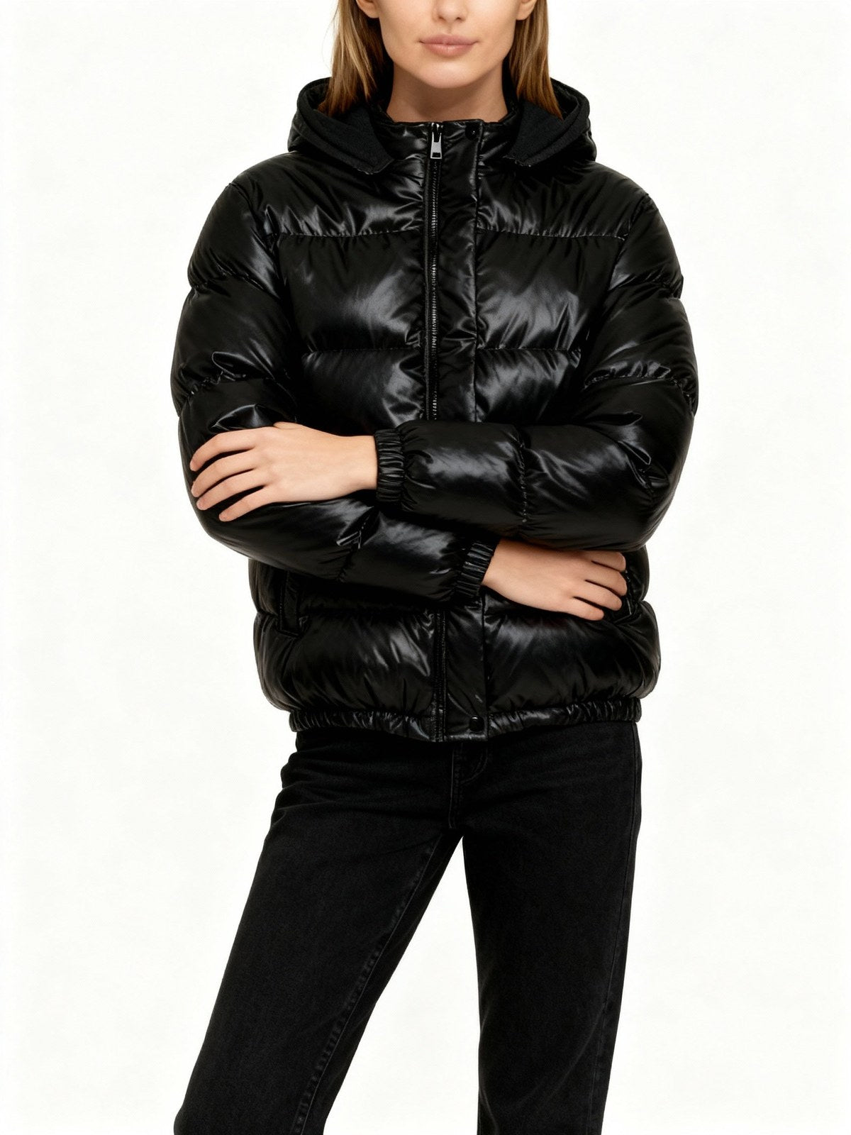 Women's Glossy Quilted Winter Coat with Hood, Puffer 5