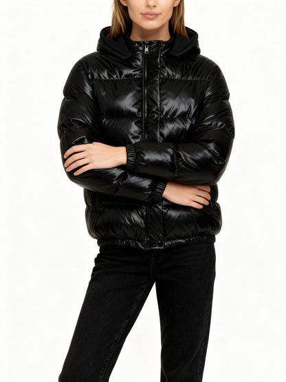 Women's Glossy Quilted Winter Coat with Hood, Puffer 5