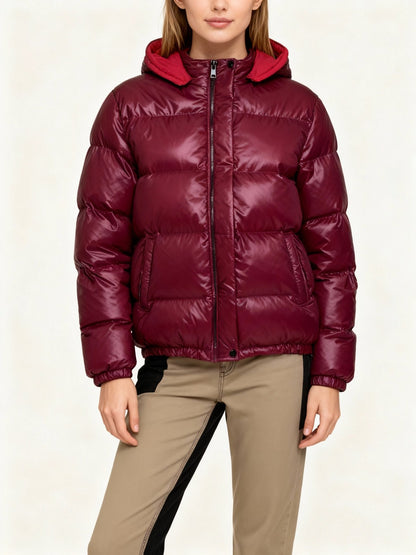 Women's Glossy Quilted Winter Coat with Hood, Puffer 2