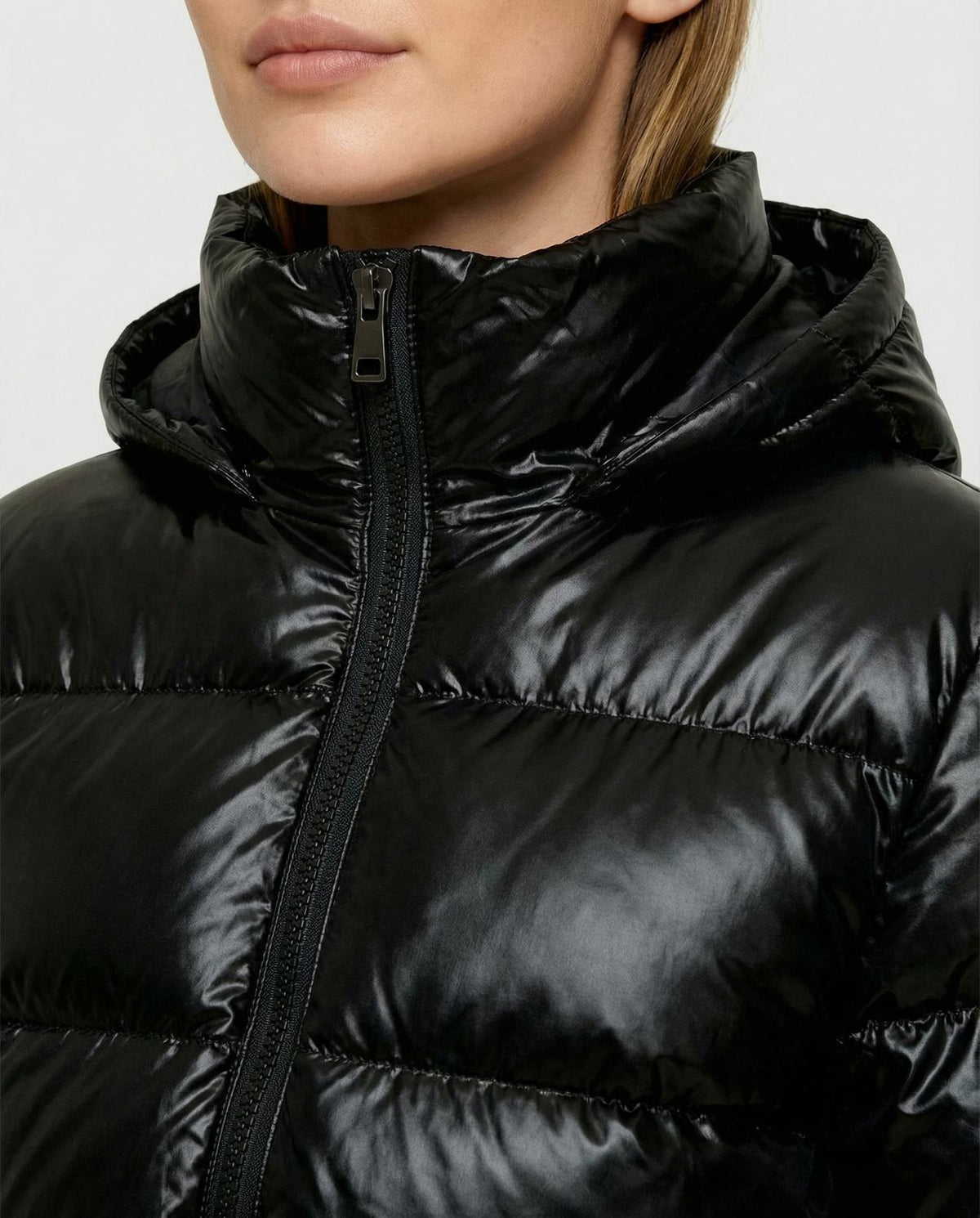 Women's Glossy Quilted Winter Coat with Hood, Puffer 7