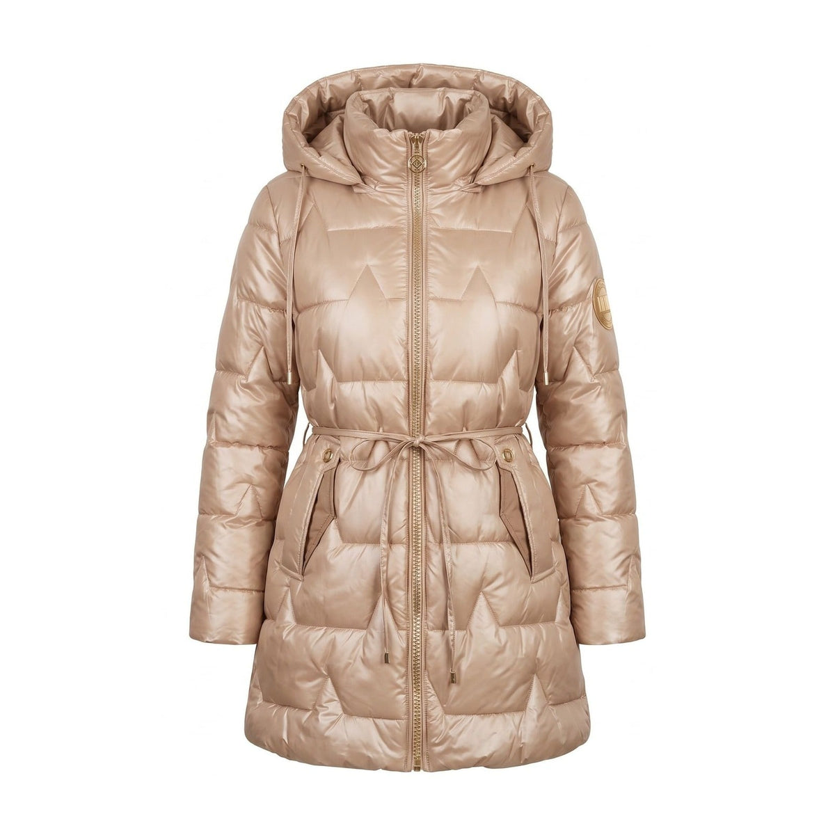 Women's Quilted Winter Coat with Hood, Glossy Longline 1