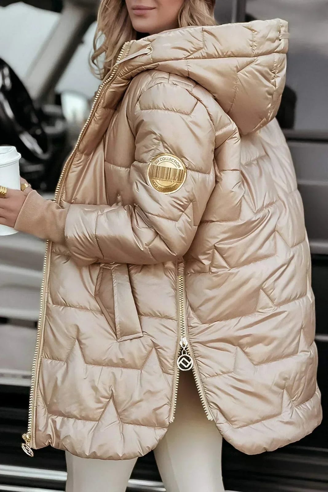 Women's Quilted Winter Coat with Hood, Glossy Longline 3