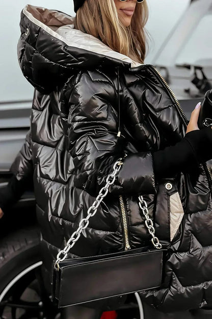 Women's Quilted Winter Coat with Hood, Glossy Longline 9