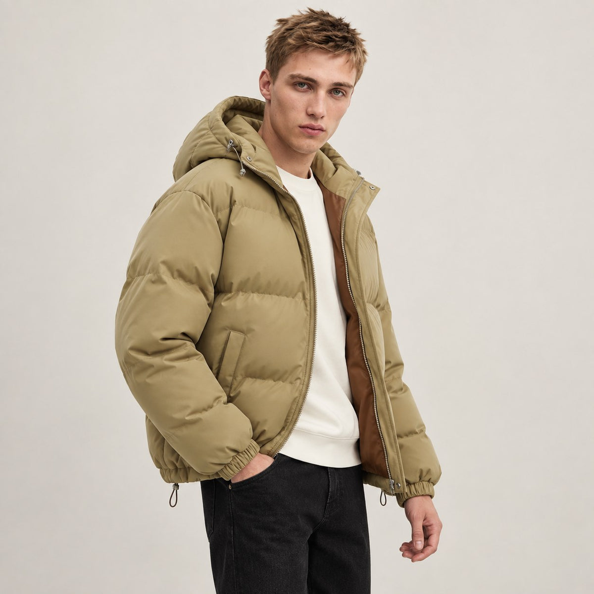 Women's Hooded Puffer Jacket in Soft Cotton, Relaxed Fit 5