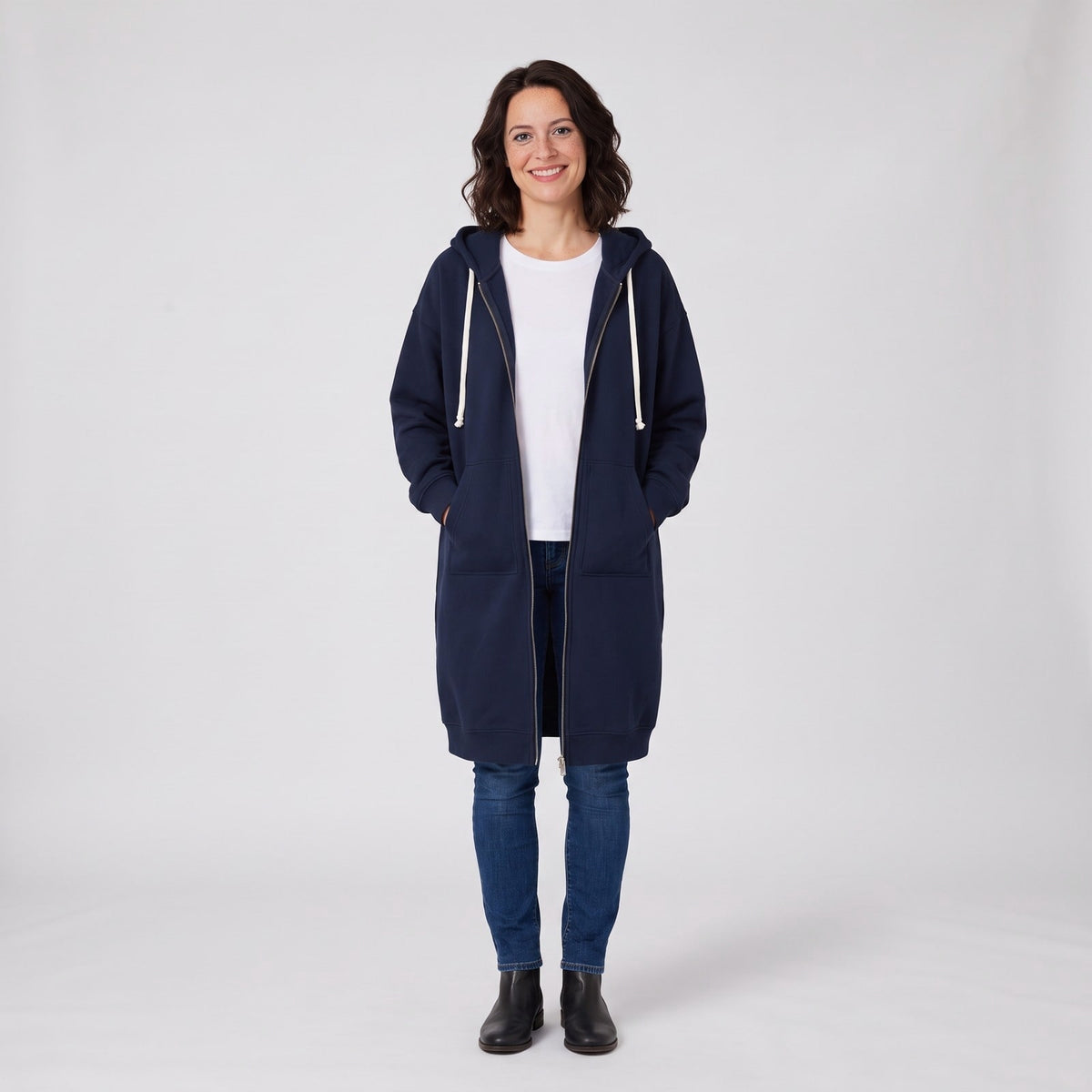 Hoodie Long Oversized Zip-Up Hooded Sweatshirt Coat 1