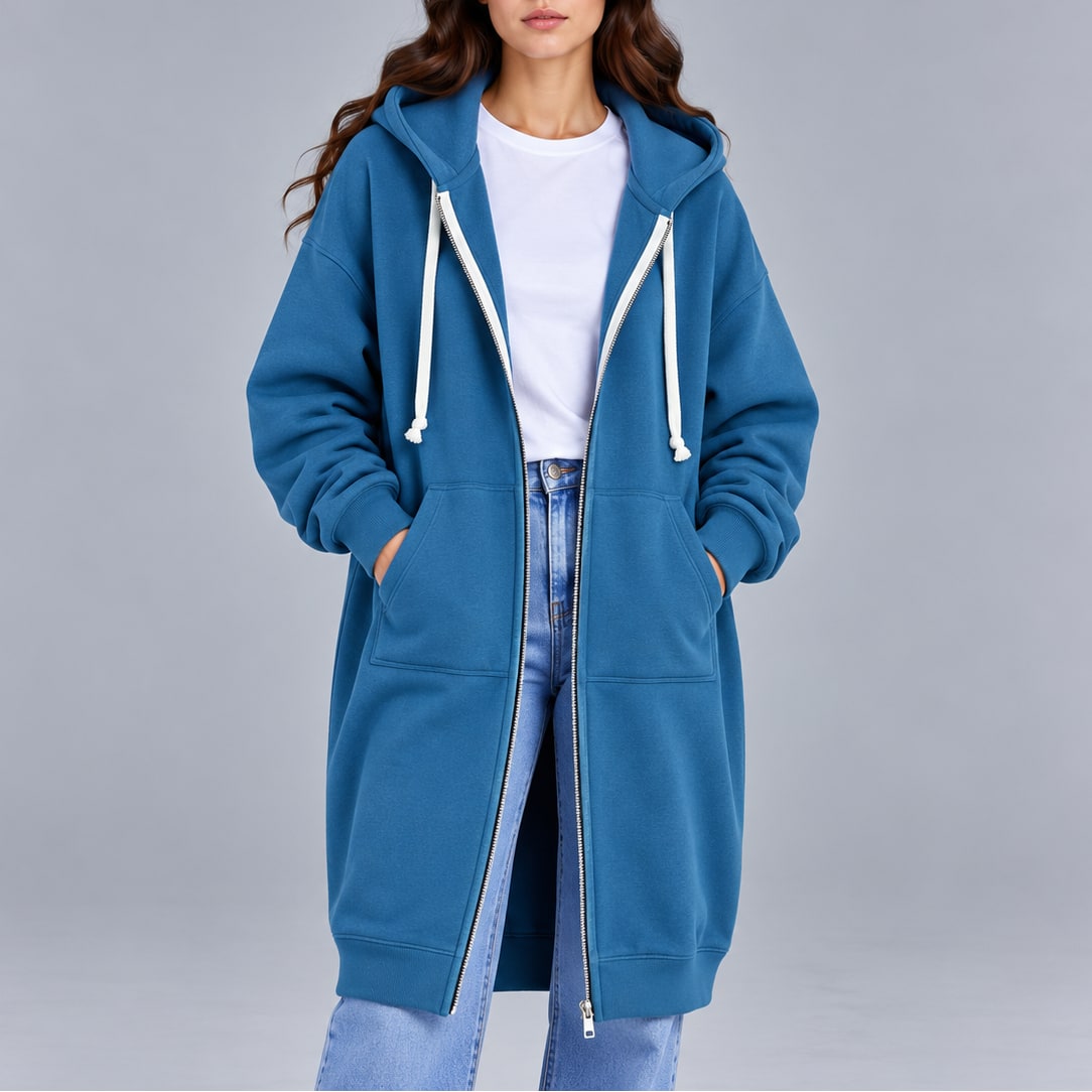 Hoodie Long Oversized Zip-Up Hooded Sweatshirt Coat 4
