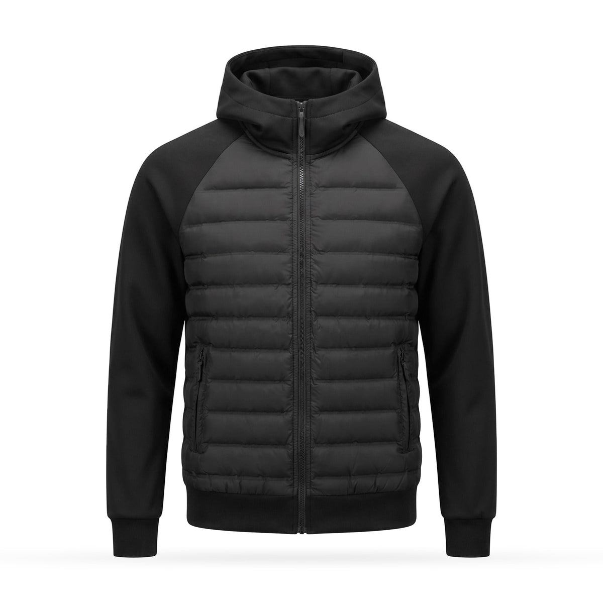 Hooded Puffer Jacket for Men with Softshell Sleeves 1