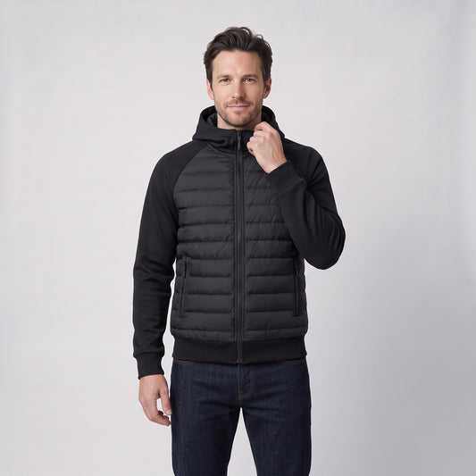 Hybrid Hooded Puffer Jacket with Softshell Sleeves