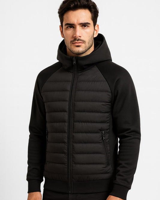 Hooded Puffer Jacket for Men with Softshell Sleeves 2