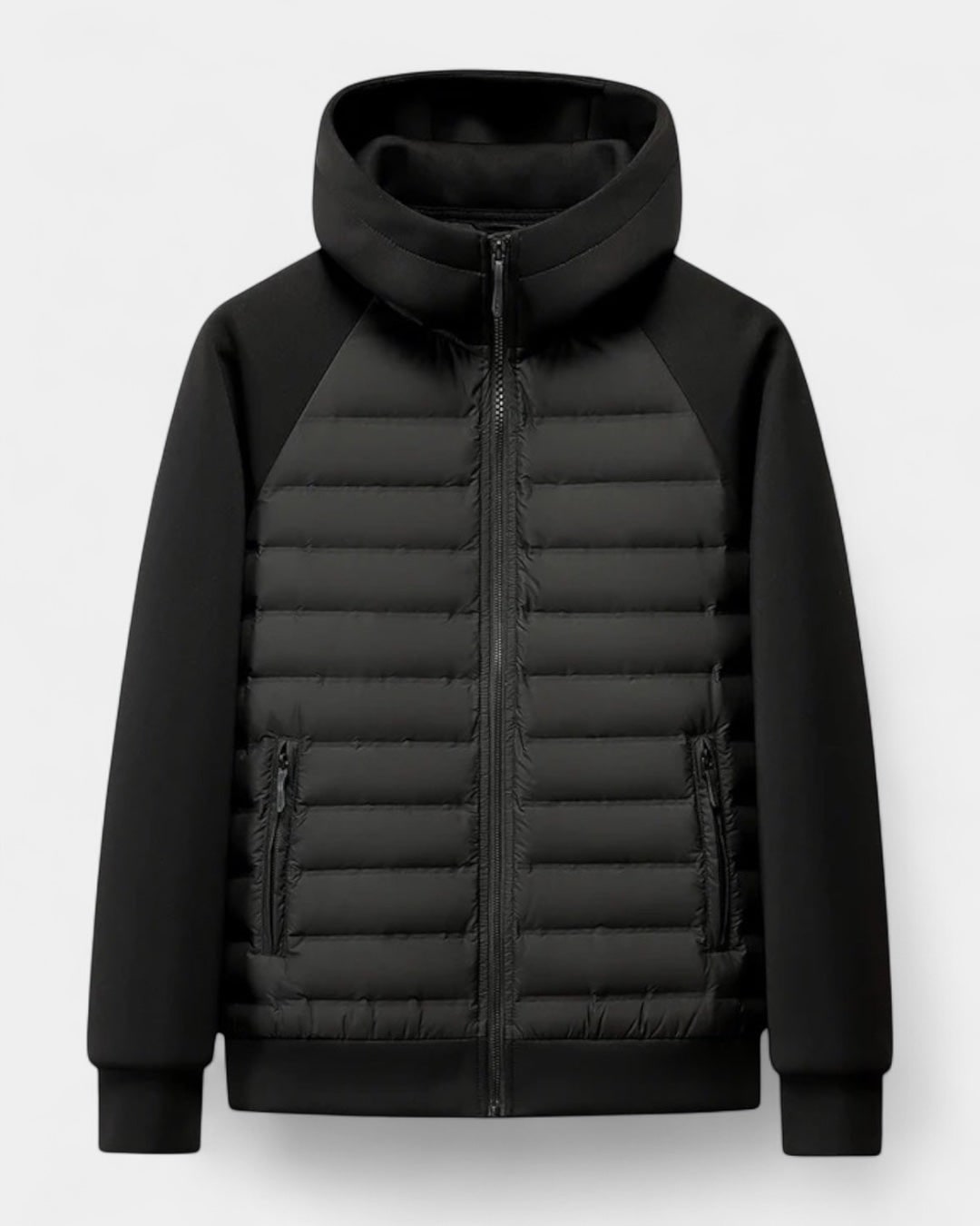 Hooded Puffer Jacket for Men with Softshell Sleeves 3