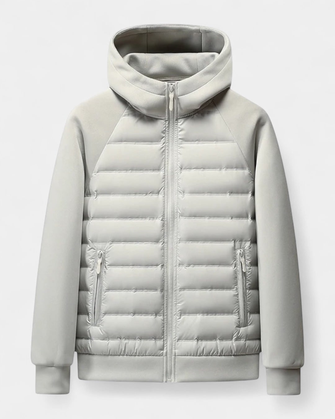 Hooded Puffer Jacket for Men with Softshell Sleeves 5