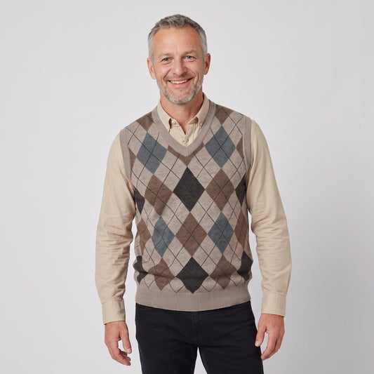 Jumper Vest, V Neck Vest with Argyle Pattern for Men 1