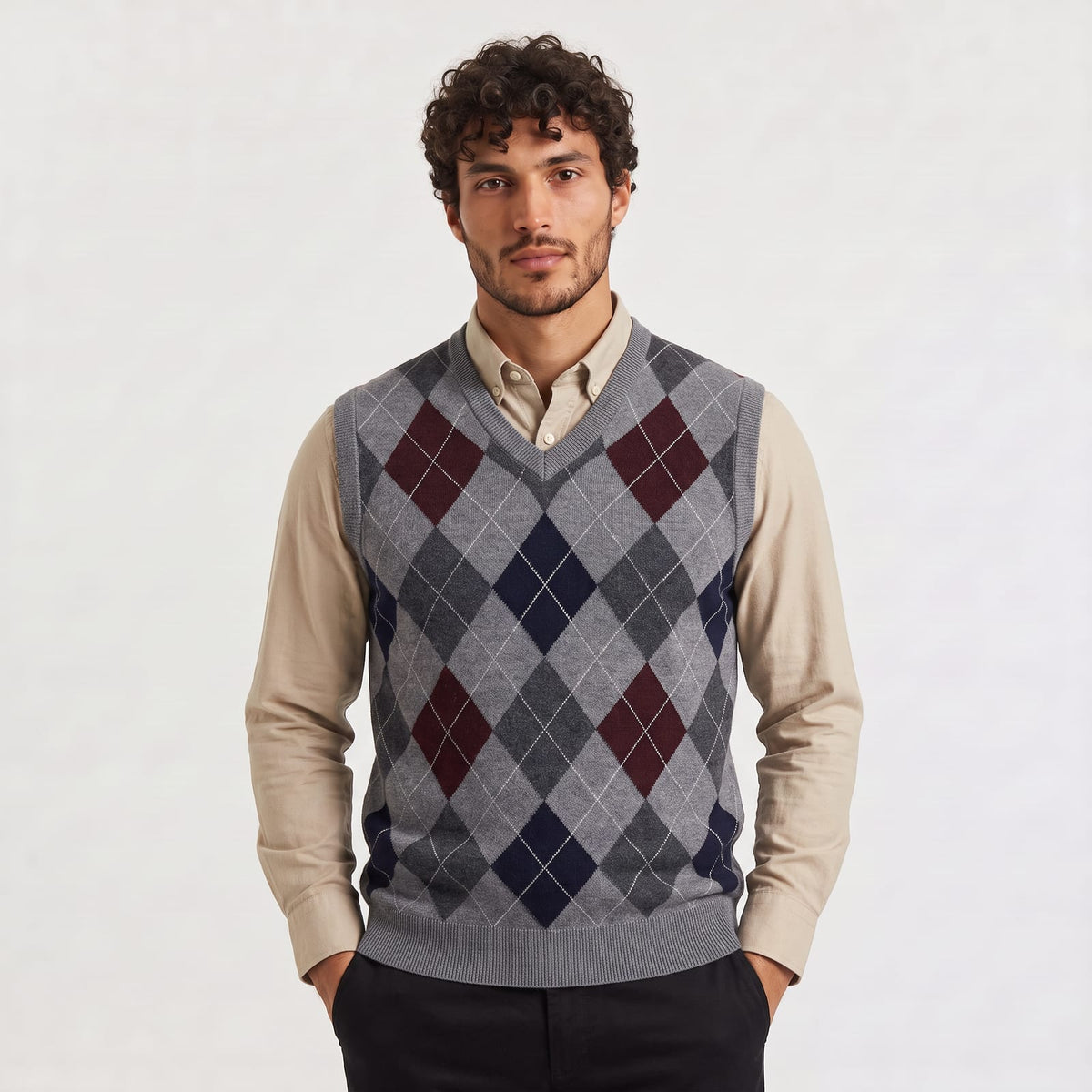 Jumper Vest, V Neck Vest with Argyle Pattern for Men 3