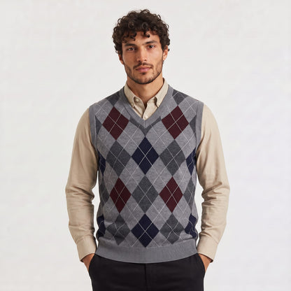 Jumper Vest, V Neck Vest with Argyle Pattern for Men 3