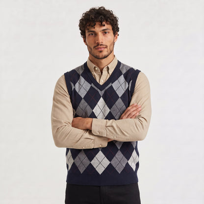 Jumper Vest, V Neck Vest with Argyle Pattern for Men 4