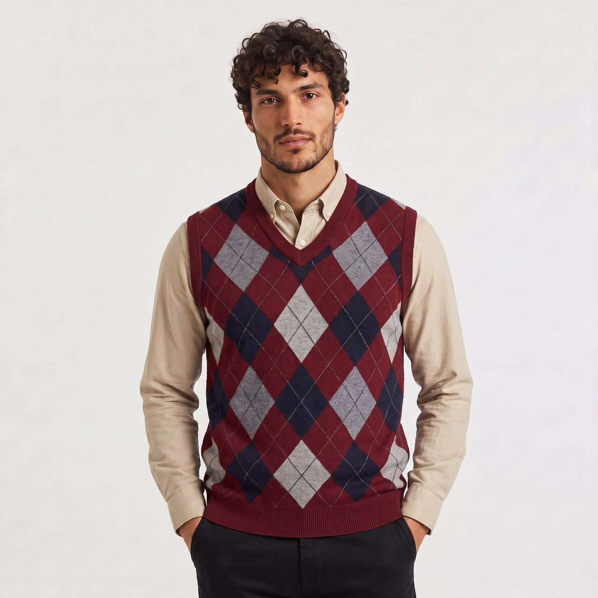 Jumper Vest, V Neck Vest with Argyle Pattern for Men 5